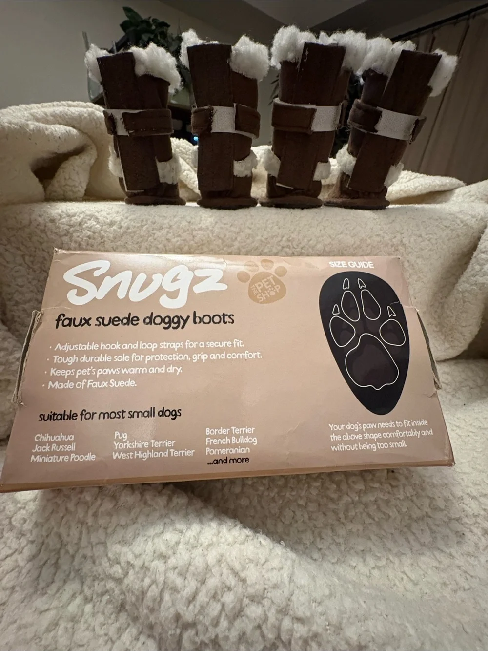 Snugz by Pet Shop Faux Suede Doggy Boots – Small Dogs – 4-Piece Set